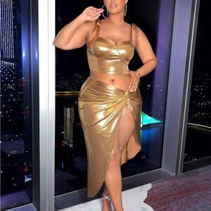 🆕 SHEIN SXY Plus Crop Cami Top & Twist Front Split Thigh Skirt size XL